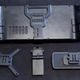 The Steam Deck sits next to various Deckmate attachments. The cord on the side shows signs of an iffy Photoshop.